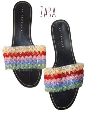 Zara Women's TRF Rainbow Beads  slip-on sandals Slide Flip Flops 37 / 6.5